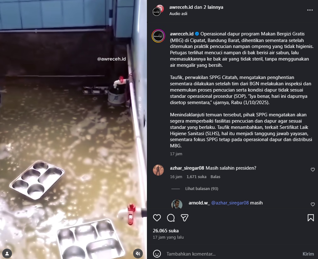 Video pencucian ompreng MBG memakai air kotor.